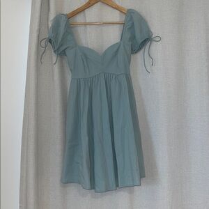 Abercrombie & Fitch puff sleeve babydoll mini dress in light blue
